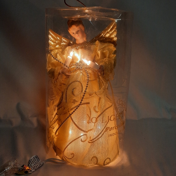 NIB Angel in gold dress tree topper lighted 10" - Picture 5 of 5